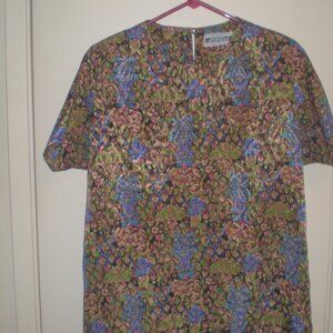 Women's Vintage Fit-Wel CA Custom Tailored Colorful Print Blouse Large
